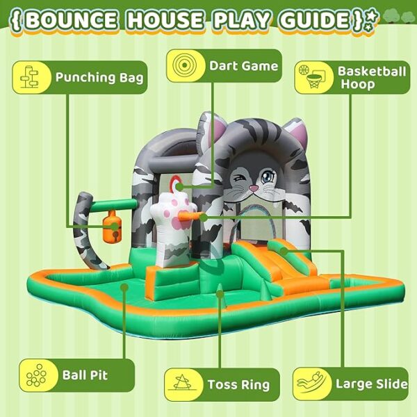 Cat-Themed Inflatable Bounce House with Slide & Ball Pit - Image 4
