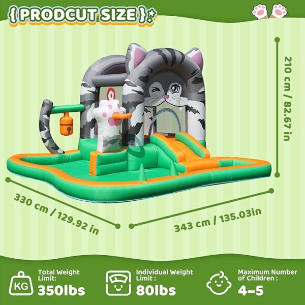 Cat-Themed Inflatable Bounce House with Slide & Ball Pit - Image 2