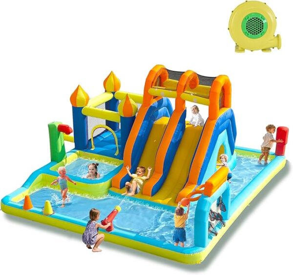 Backyard Inflatable Water Slide & Bounce House – 680W Blower Included