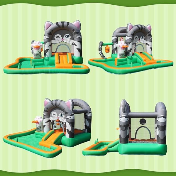 Cat-Themed Inflatable Bounce House with Slide & Ball Pit - Image 3