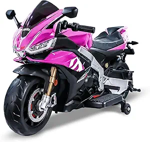 Aprilia 24V Kids Electric Motorcycle – 10MPH, Training Wheels, MP3, Key Switch, Pink.